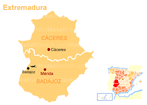 エストゥレマドゥーラの地図