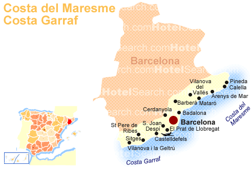 Map of the Costa del Maresme & Costa de Garraf